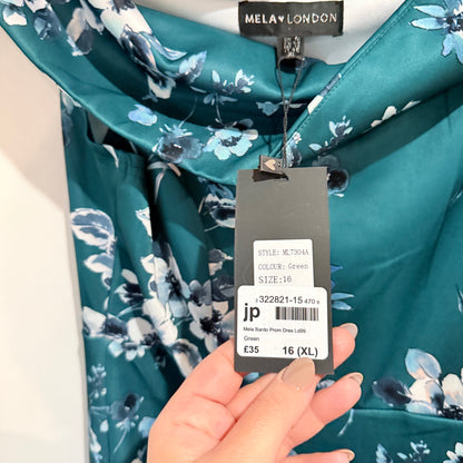Mela London Green Floral Bardot Prom Dress Size UK 16 (XL)