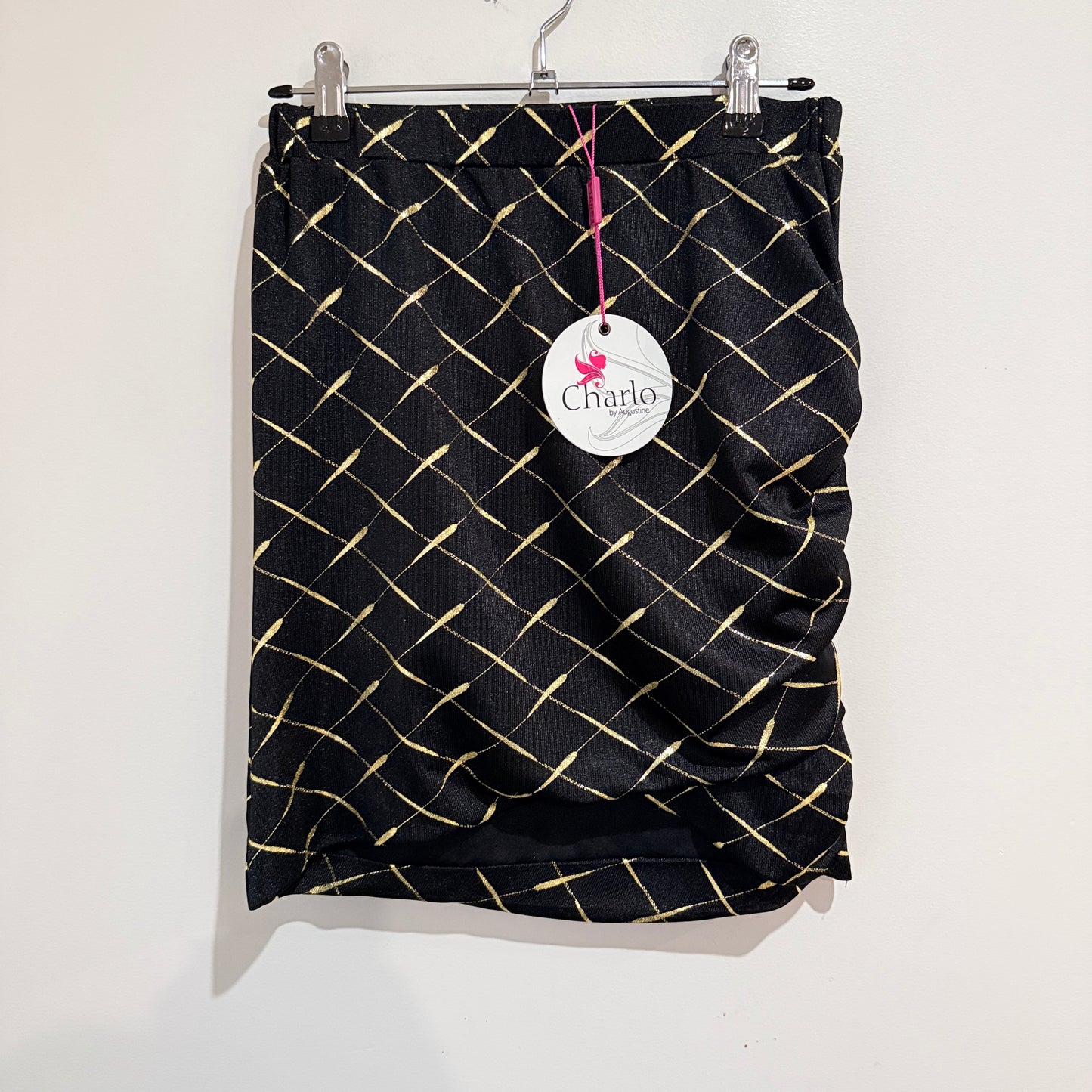 Charlo Crossbar Gold Meow Ruched Skirt Size 10