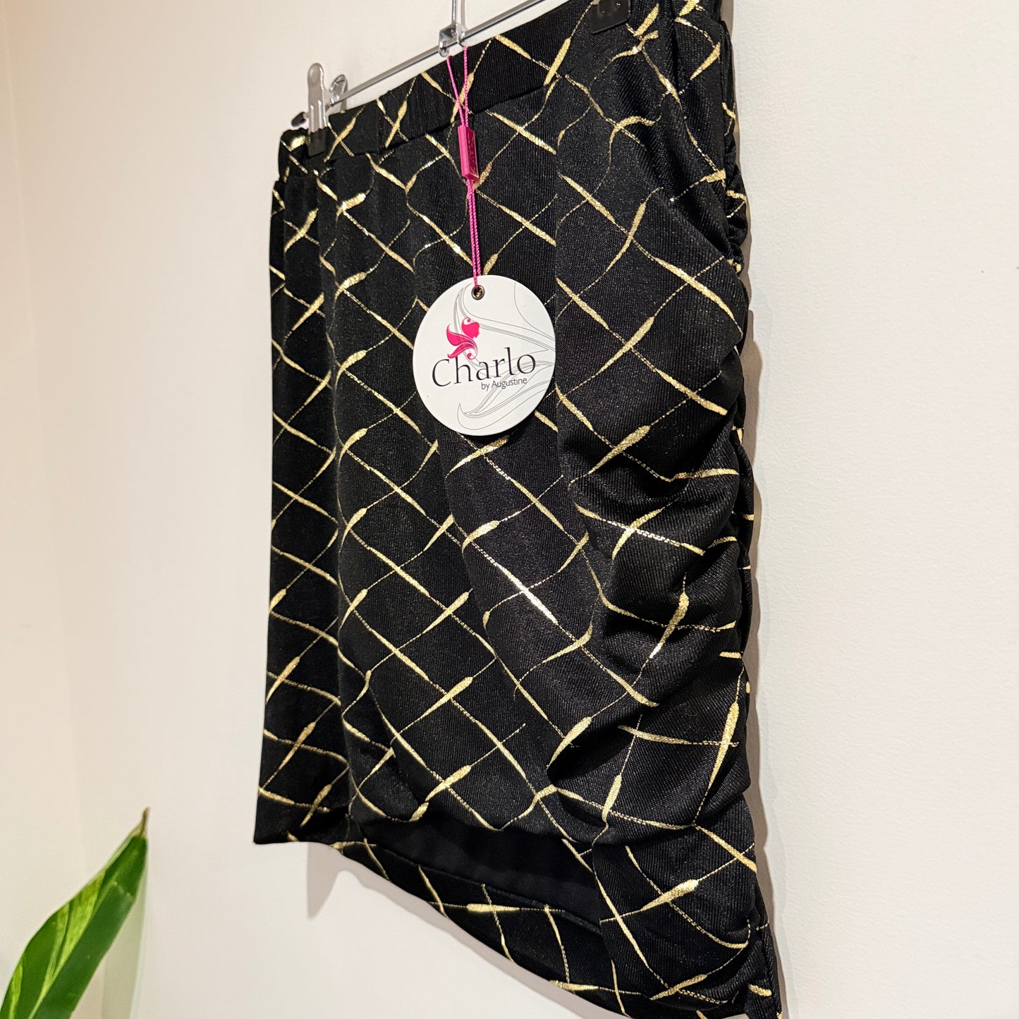Charlo Crossbar Gold Meow Ruched Skirt Size 10