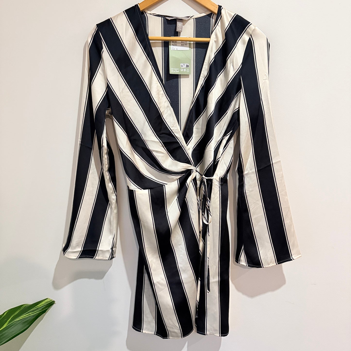 H&M Black and White Striped Wrap Playsuit Size S