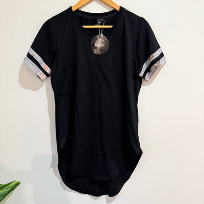 Chinga Black Floral-Panel Longline T-Shirt Size S