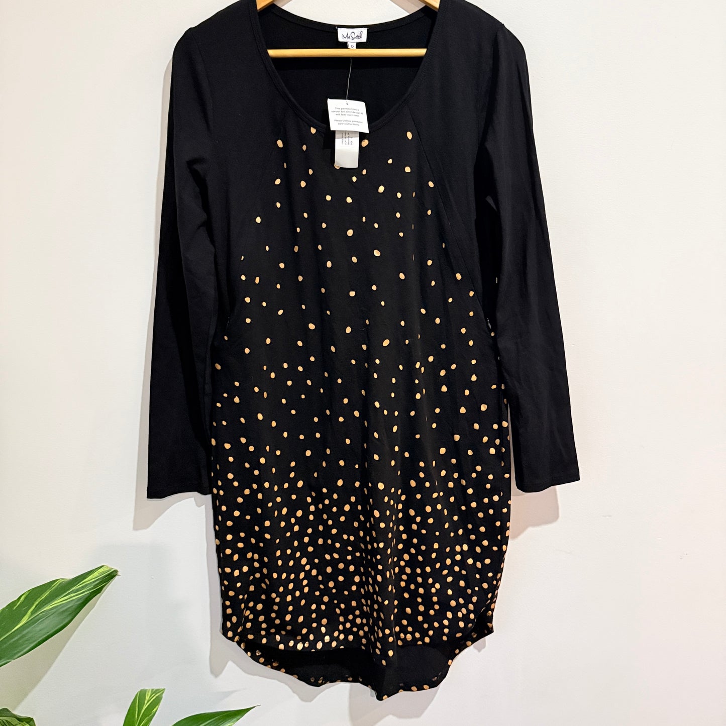 Mrs Smith Black and Gold Shatter Print Dress Size 12