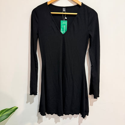 SHEIN Black Ribbed V-Neck Mini Dress Size S