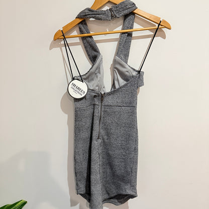 Shareen Collections Grey Ribbed Halter Mini Dress Size 8