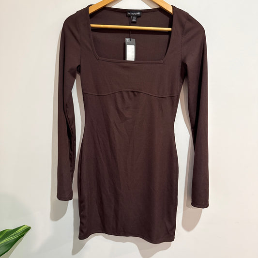 PrettyLittleThing Chocolate Ribbed Bodycon Dress Size 8