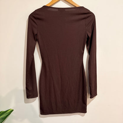 PrettyLittleThing Chocolate Ribbed Bodycon Dress Size 8