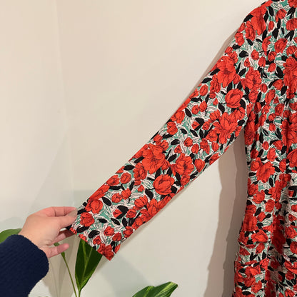 Boohoo Red Floral Ruched Mini Dress Size 16