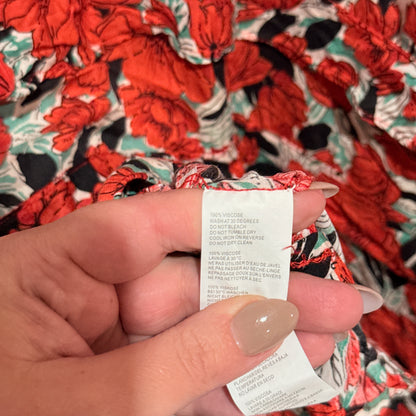 Boohoo Red Floral Ruched Mini Dress Size 16