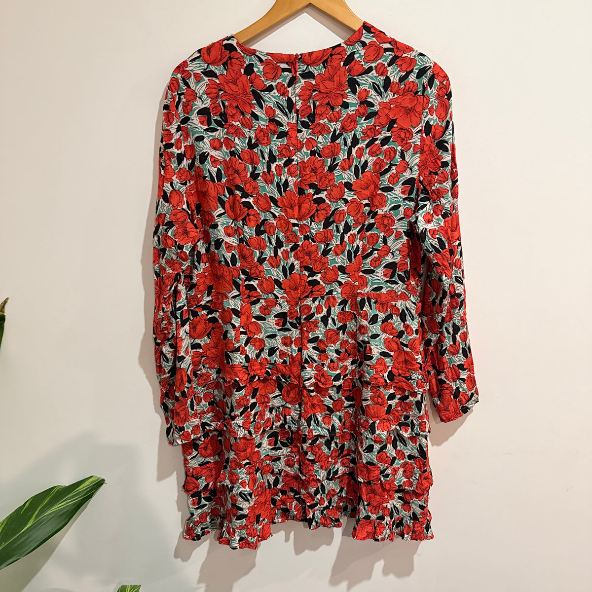 Boohoo Red Floral Ruched Mini Dress Size 16