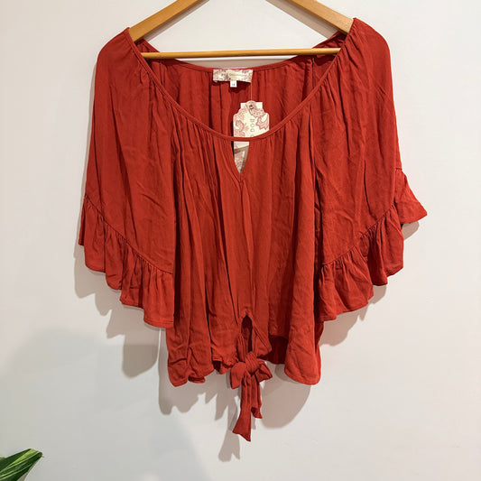 B.O.G Collective Rust Tie-Front Blouse Size 14