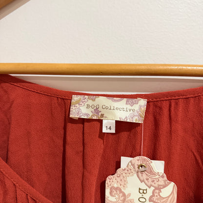 B.O.G Collective Rust Tie-Front Blouse Size 14