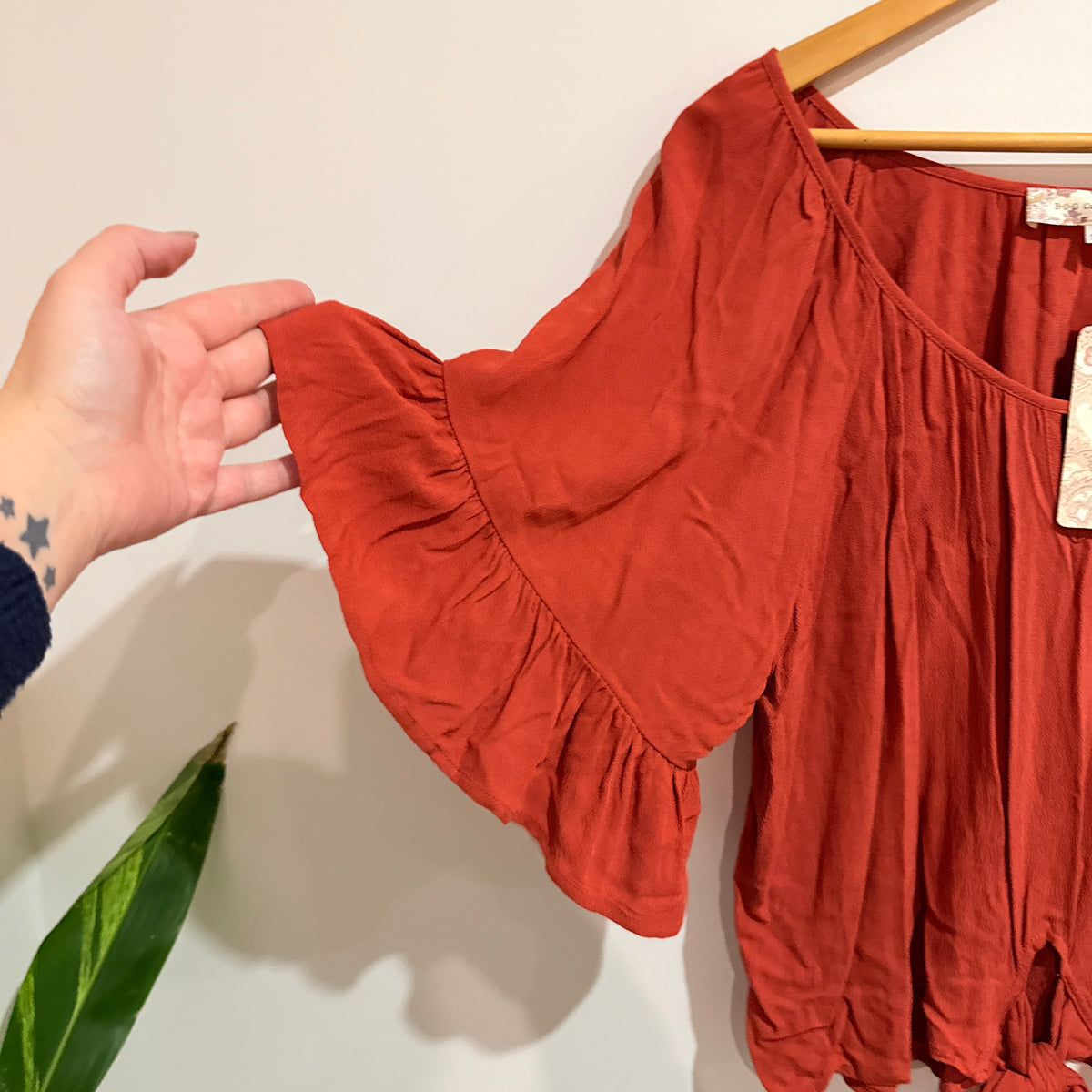 B.O.G Collective Rust Tie-Front Blouse Size 14