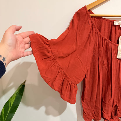 B.O.G Collective Rust Tie-Front Blouse Size 14