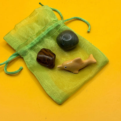 Three-Piece Tumbled Stone and Dolphin Set with Pouch