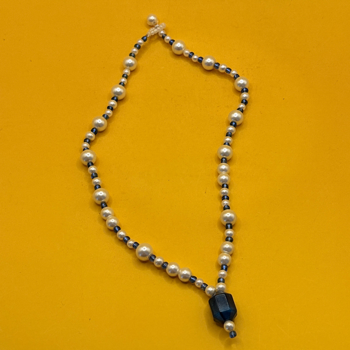 Faux Pearl and Black Bead Pendant Necklace