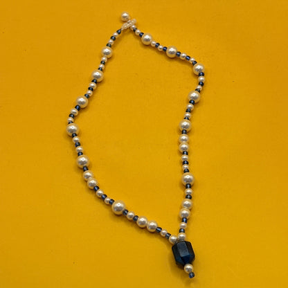 Faux Pearl and Black Bead Pendant Necklace