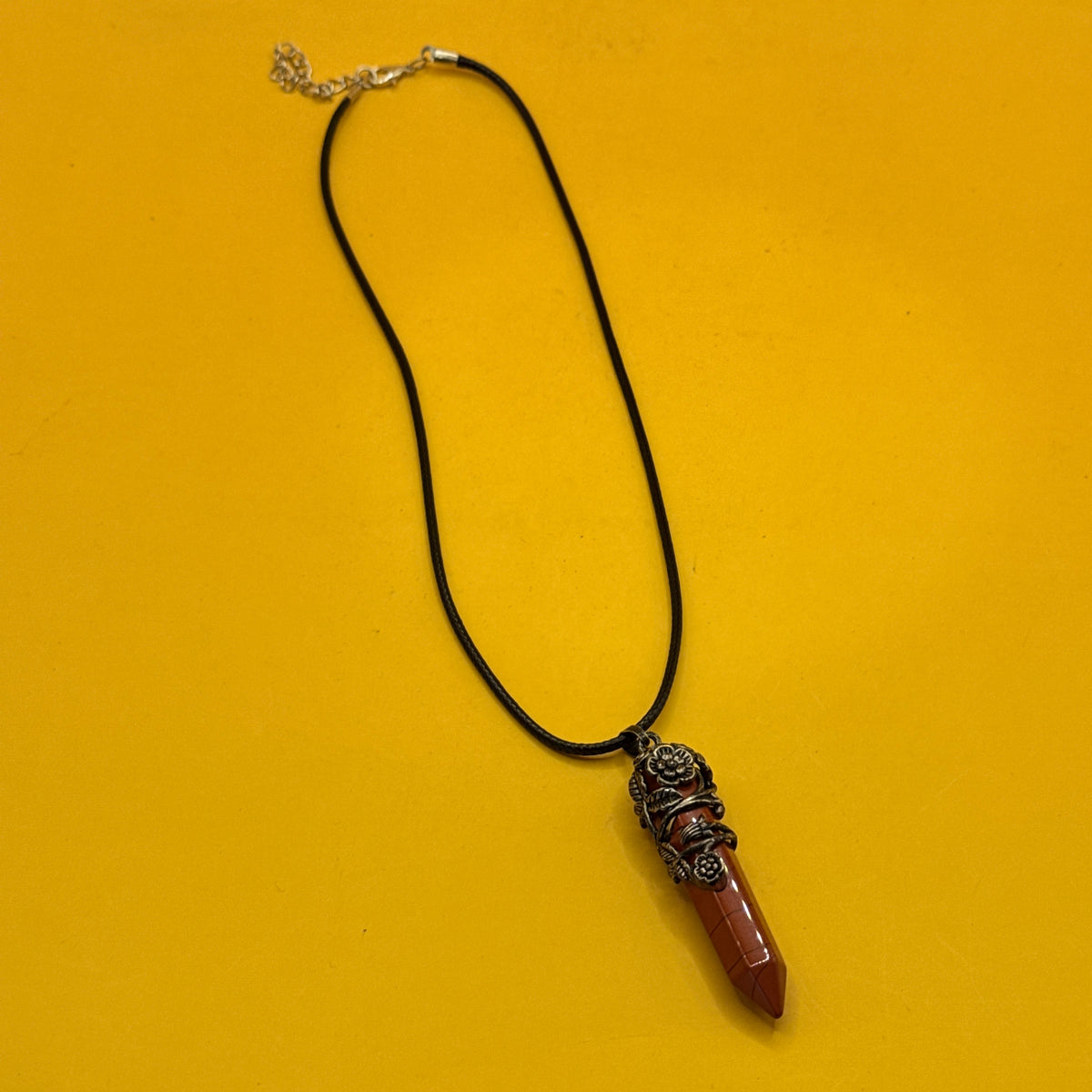Red Stone Wire-Wrapped Point Pendant Necklace