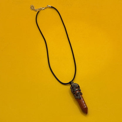 Red Stone Wire-Wrapped Point Pendant Necklace