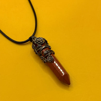 Red Stone Wire-Wrapped Point Pendant Necklace