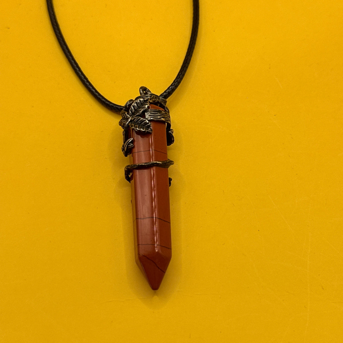 Red Stone Wire-Wrapped Point Pendant Necklace