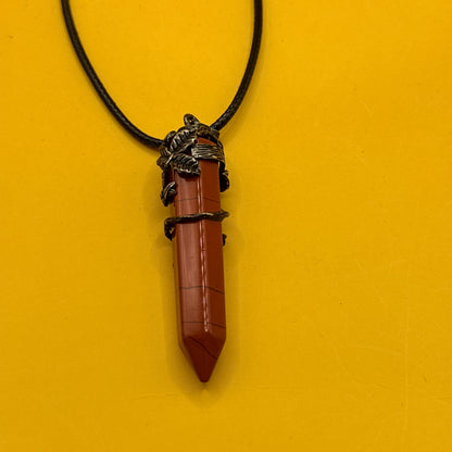 Red Stone Wire-Wrapped Point Pendant Necklace