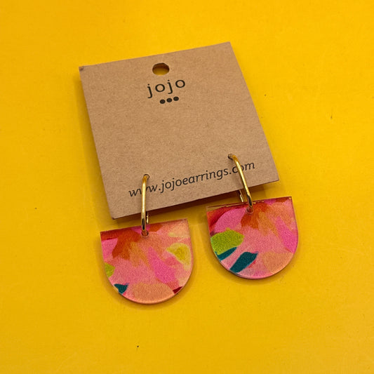 Jojo Pink Patterned Half-Moon Hoop Earrings