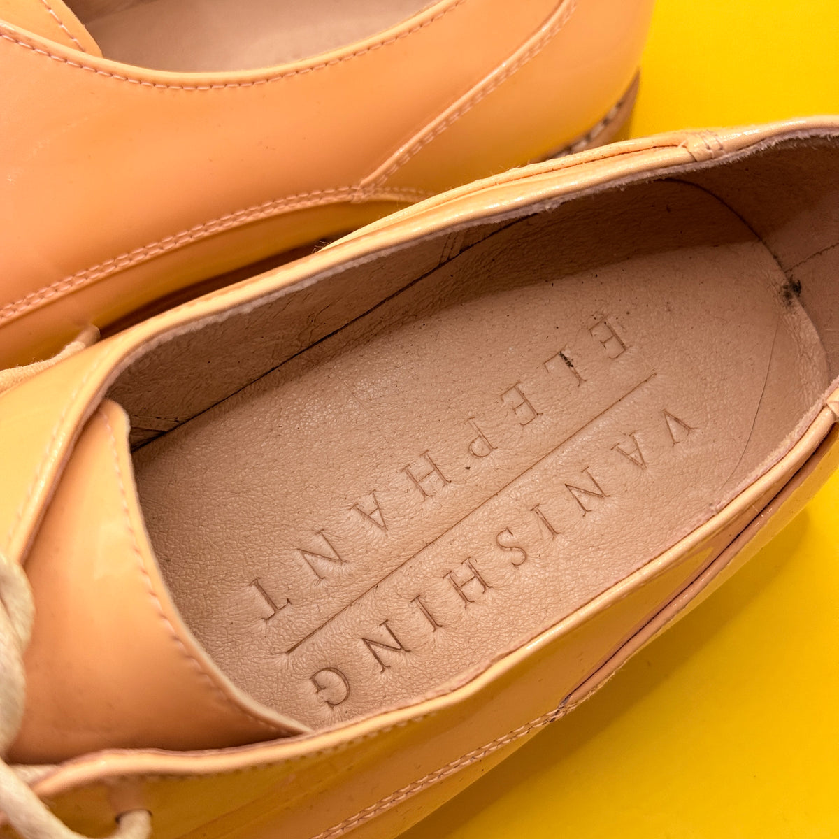 Vanishing Elephant Peach Patent Derby Shoes Size 8