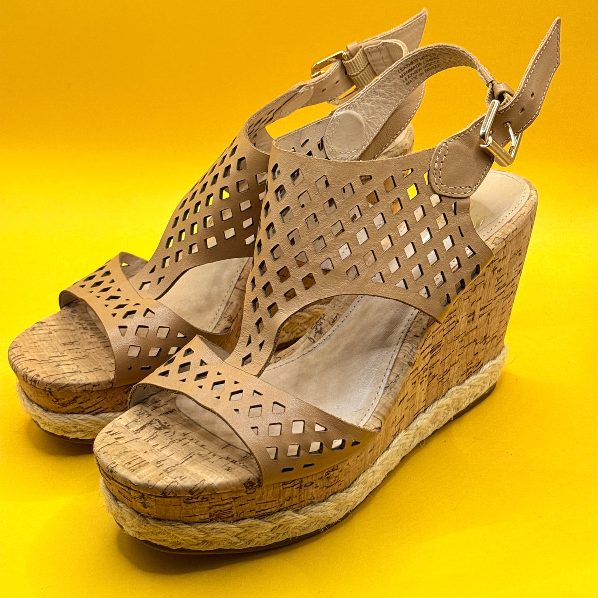 Hey Monday by Augustine Tan Leather Cut-Out Wedge Sandals Size EUR 38
