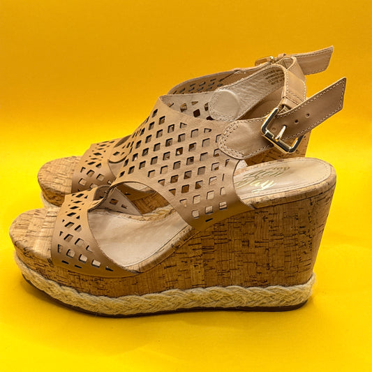 Hey Monday by Augustine Tan Leather Cut-Out Wedge Sandals Size EUR 38