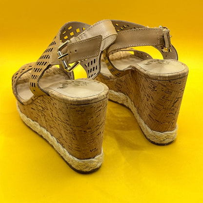 Hey Monday by Augustine Tan Leather Cut-Out Wedge Sandals Size EUR 38