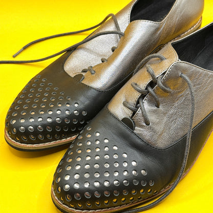 Bresley Andros Black Silver Lace-Up Shoes Size 38