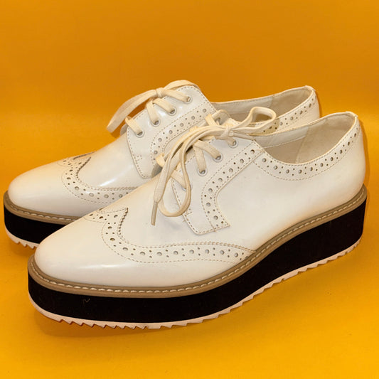 Charles & Keith White Platform Brogue Shoes Size 37