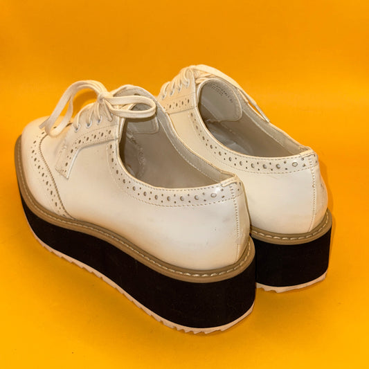 Charles & Keith White Platform Brogue Shoes Size 37