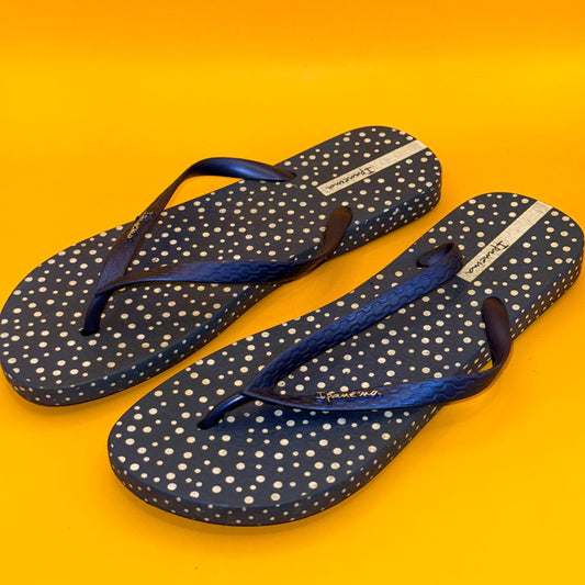Ipanema Navy Polka-Dot Flip-Flops Size US 10