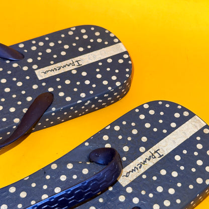 Ipanema Navy Polka-Dot Flip-Flops Size US 10