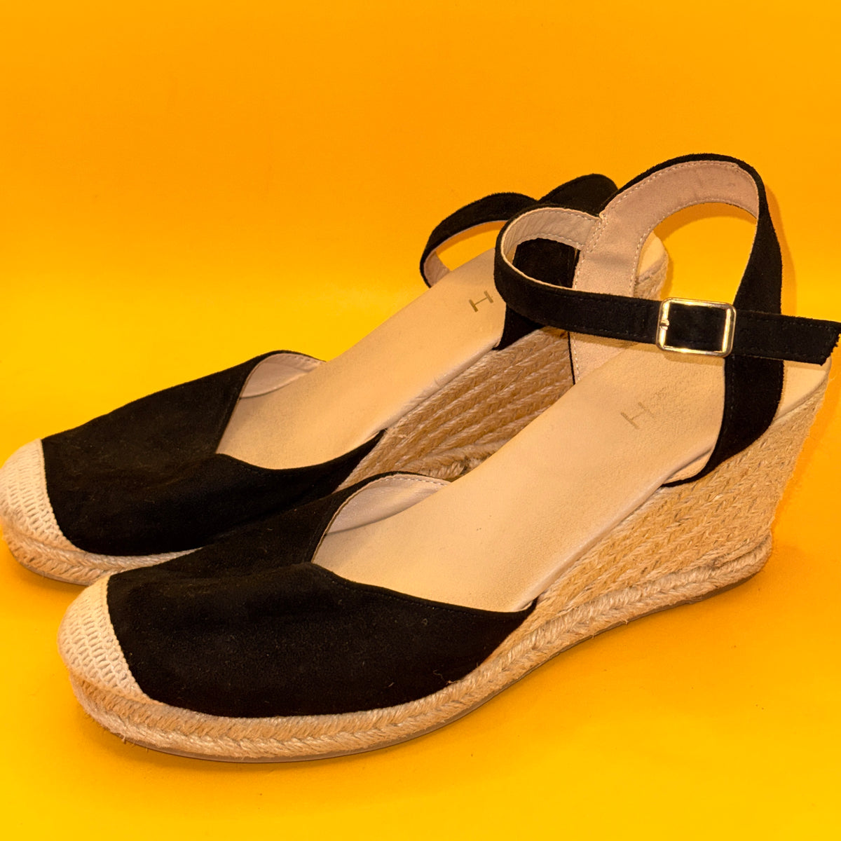 Black Espadrille Wedge Sandals 26cm insole