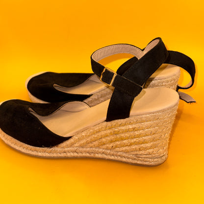 Black Espadrille Wedge Sandals 26cm insole