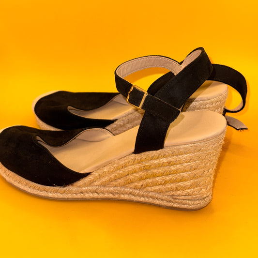 Black Espadrille Wedge Sandals 26cm insole