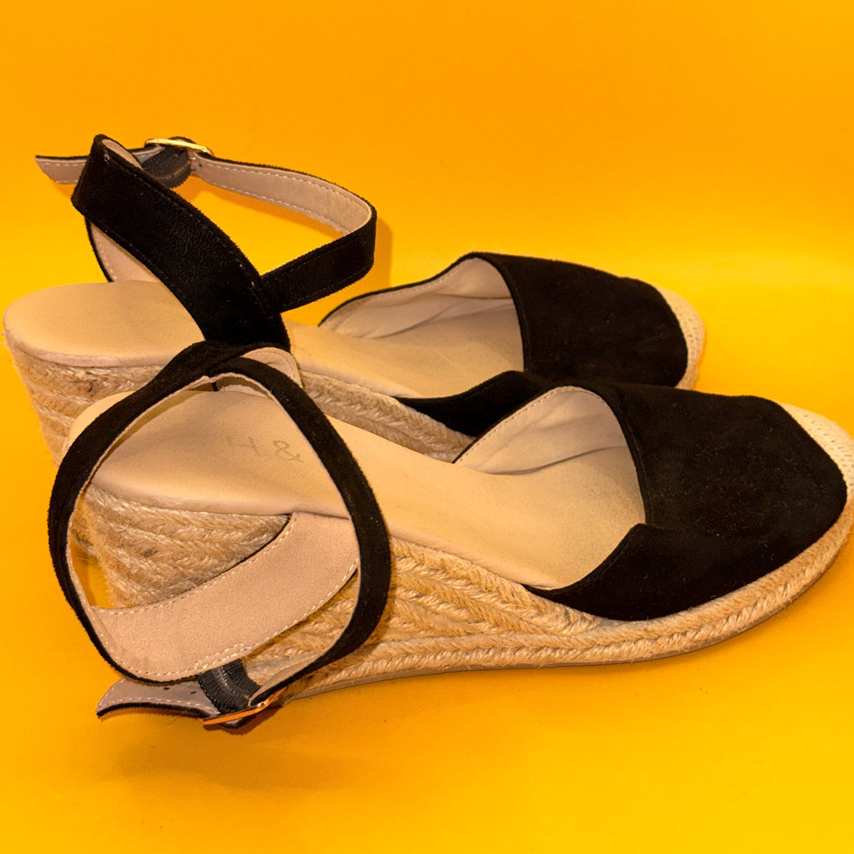 Black Espadrille Wedge Sandals 26cm insole