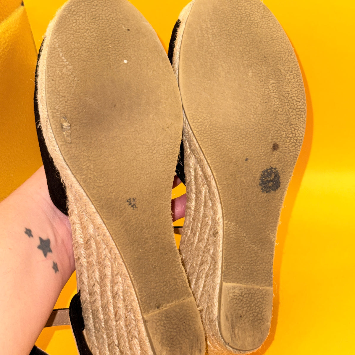 Black Espadrille Wedge Sandals 26cm insole