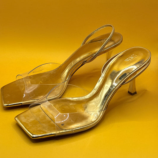 Zara Gold Metallic Clear Slingback Heels Size 41