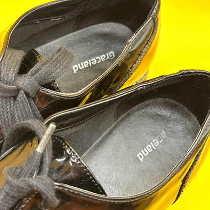 Graceland Black Patent Lace-Up Shoes Size 39
