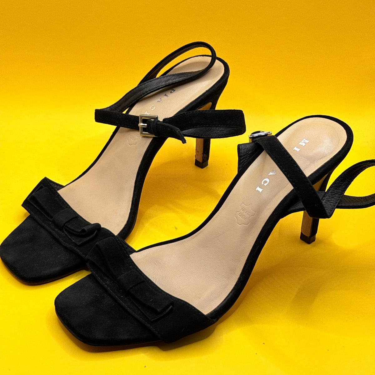 Mi Piaci Black Bow-Strap Stiletto Sandals Size 39