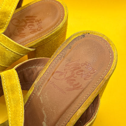 Hey Monday by Augustine Mustard Suede Platform Sandals Size EUR 38
