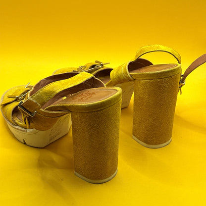 Hey Monday by Augustine Mustard Suede Platform Sandals Size EUR 38