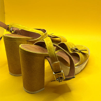 Hey Monday by Augustine Mustard Suede Platform Sandals Size EUR 38