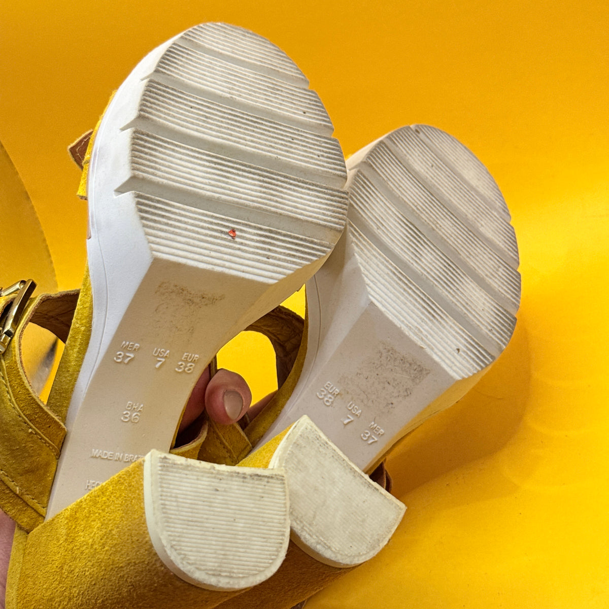 Hey Monday by Augustine Mustard Suede Platform Sandals Size EUR 38