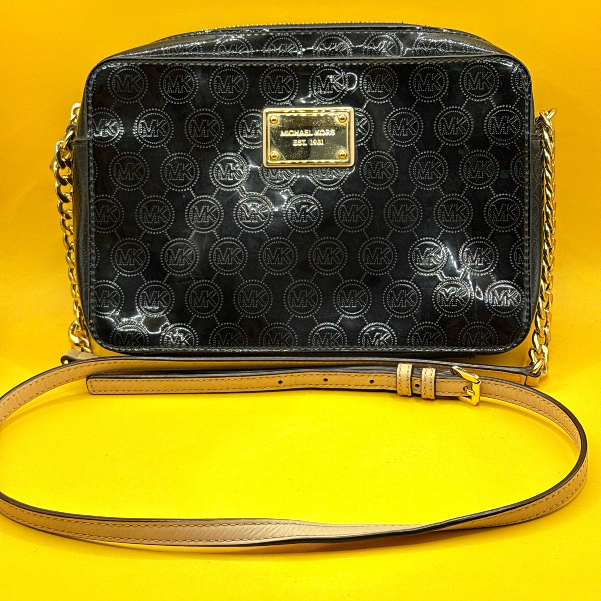 Michael Kors Black Patent Monogram Crossbody Bag