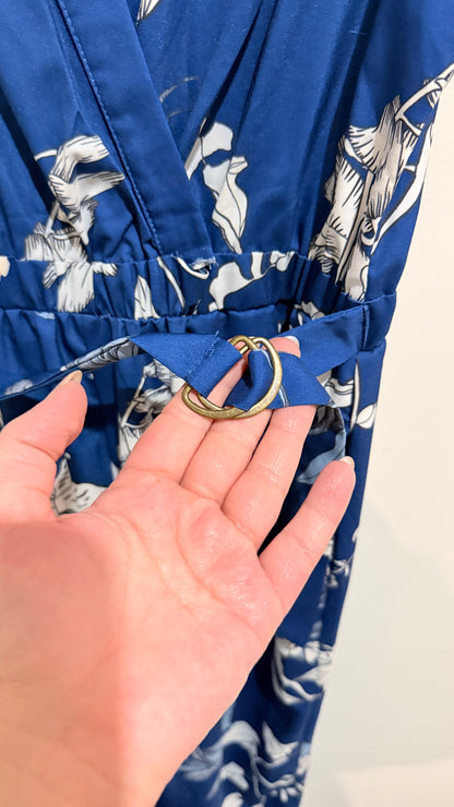 White Closet Blue Floral Wrap Jumpsuit Size 10
