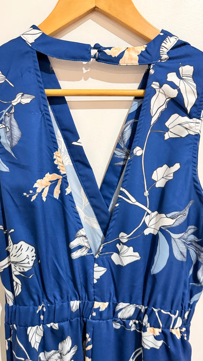 White Closet Blue Floral Wrap Jumpsuit Size 10